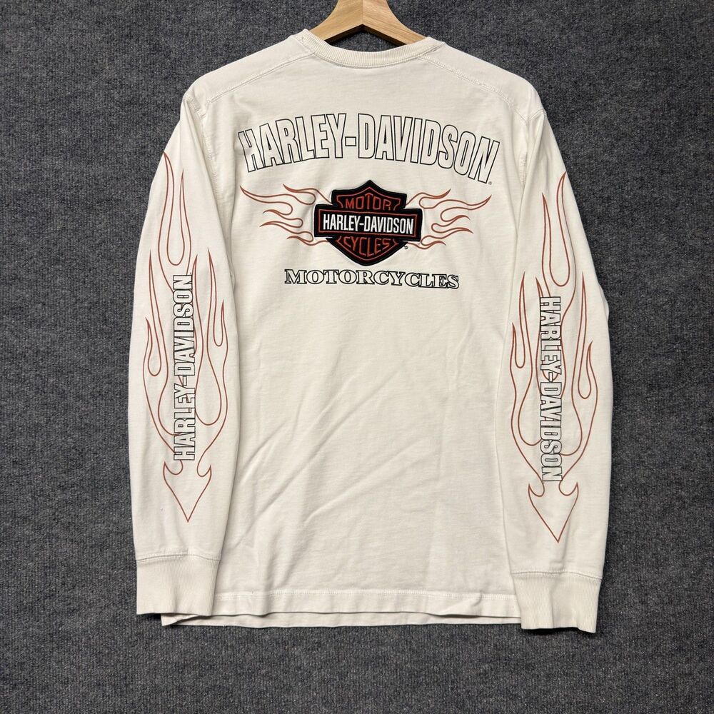 Harley-Davidson Flames Long Sleeve T Shirt Mens Size M Embroidered Logo Biker